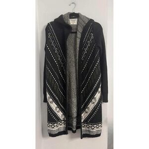 Abercrombie Fitch Casual Hooded Knit Geometric Cardigan Black Womens XS